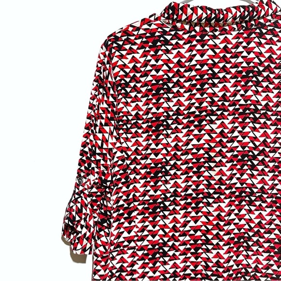 J. Jill Midi Womens Mod Print Navy Red Shirt Dress  Size 12 Tab Sleeves Collared - Picture 8 of 13